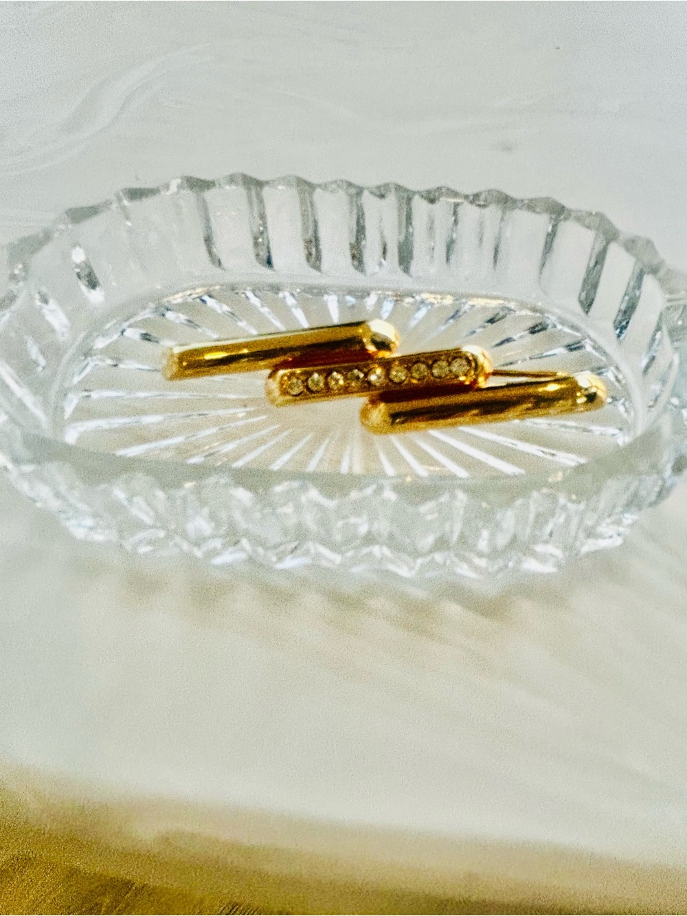 VTG Trifari gold rhinestones Brooch w Anchor Hocking Queen Mary trinket gift set